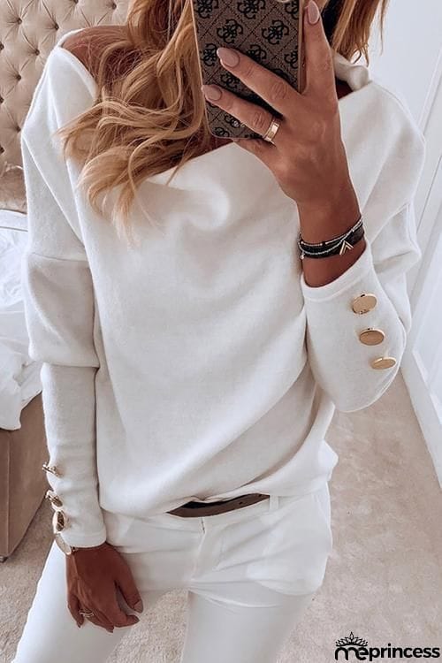 Button Dew Shoulder T Shirt