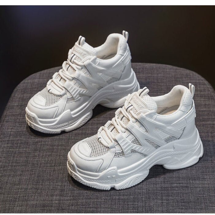 Canrulo Platform Dad Shoes Women's White Shoes 2021 New Spring and Autumn Ins Tide Height Increasing Insole Muffin Mesh Sports