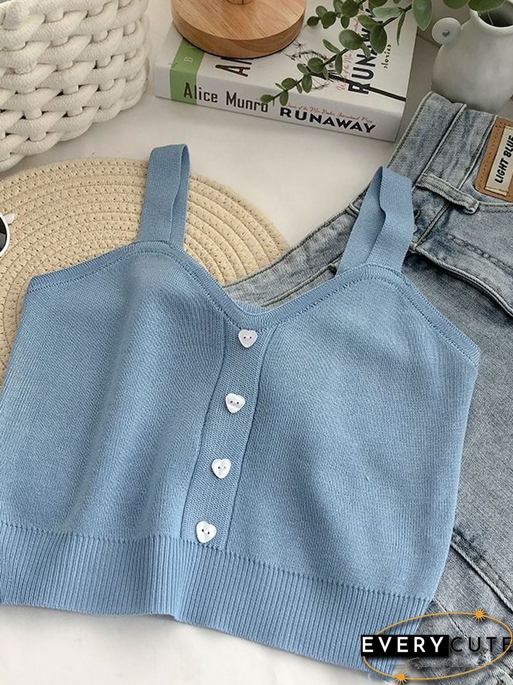 Heliar Tops Women Crop Tops Summer Plain Button Up Cute Knitted Tops Tank Tops For Women New Fashion