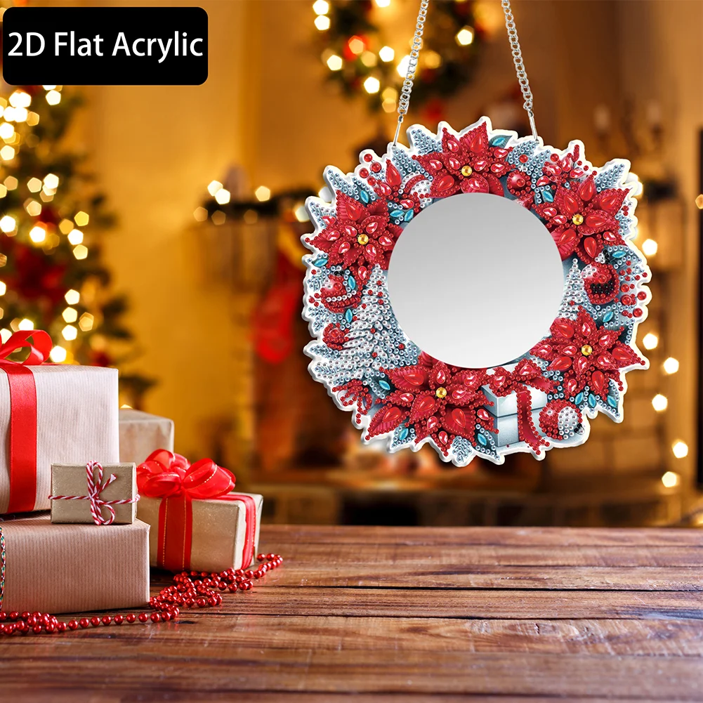 Christmas Flowers DIY Diamond Painting Mirror Kit Diamond Art Makeup Mirror