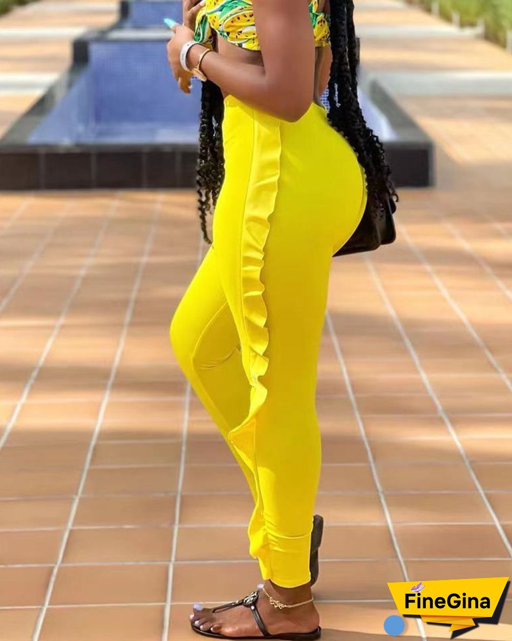 Frill Hem Candy-colored Casual Long Pants