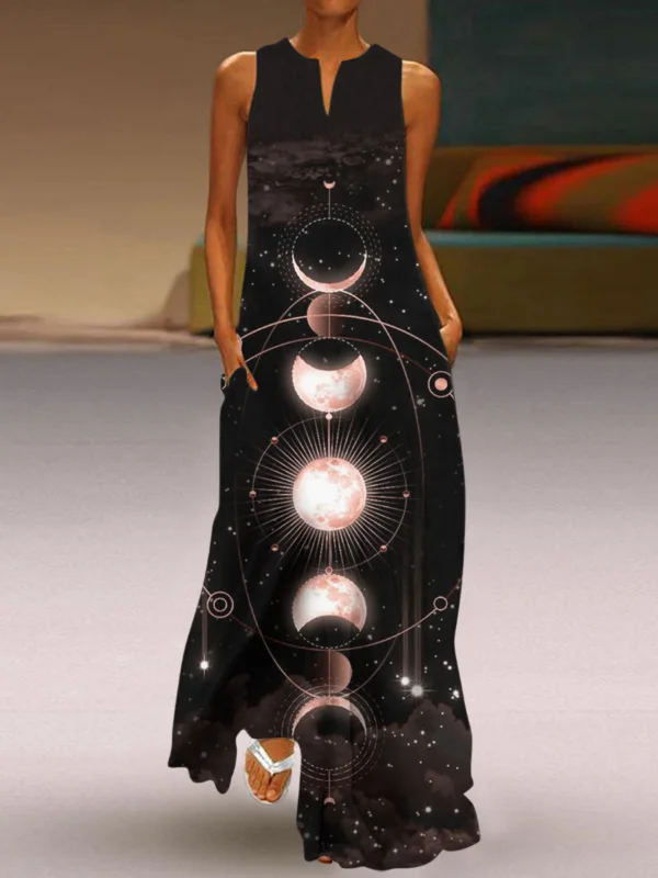 Moon Series Printed Sleeveless Maxi Dress