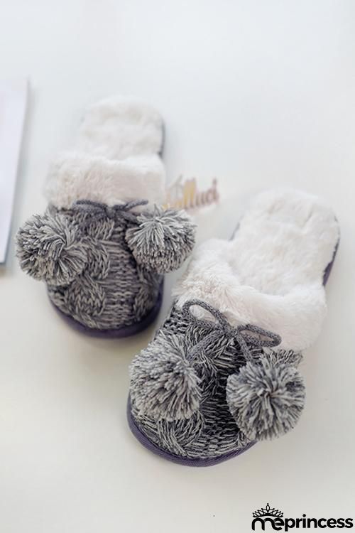 Pom Pom Crochet Fuzzy Slipper