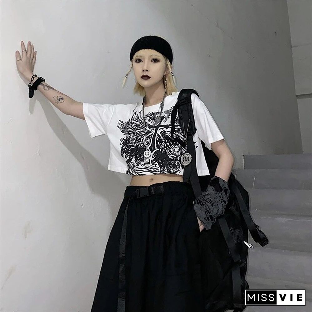 Gothic Style Crop Top Harajuku Graphic T Shirt For Women Ulzzang Tshirt Summer Tee Short Clothes Short Sleeve Album Y2k