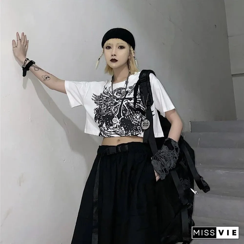 Gothic Style Crop Top Harajuku Graphic T Shirt For Women Ulzzang Tshirt Summer Tee Short Clothes Short Sleeve Album Y2k