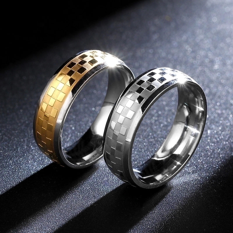 Titanium Steel Hypoallergenic Plaid Ring