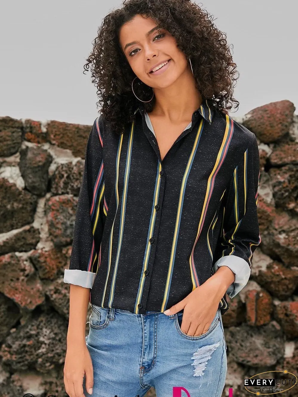 Women's Vertical Striped Button-Down Shirt