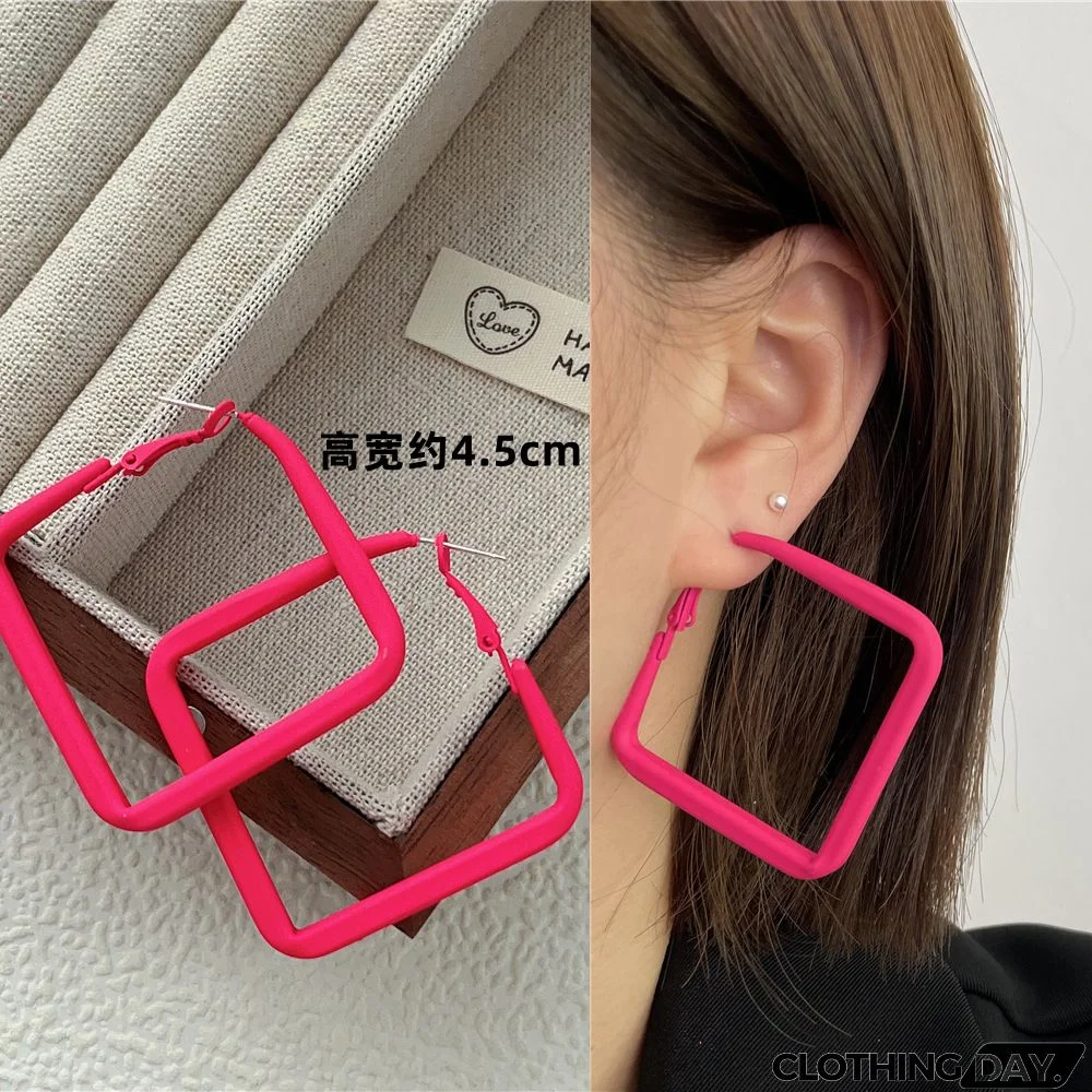 Women Fashion Geometric Fluorescent Rose Without Ear Hole Ear Clip Earrings