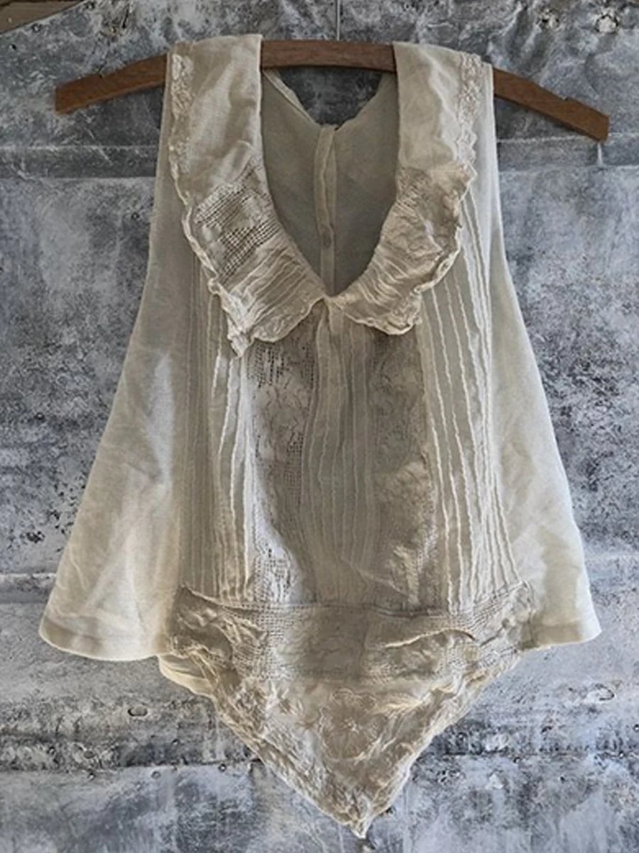 Women's Lace Doll Collar Casual Linen Top