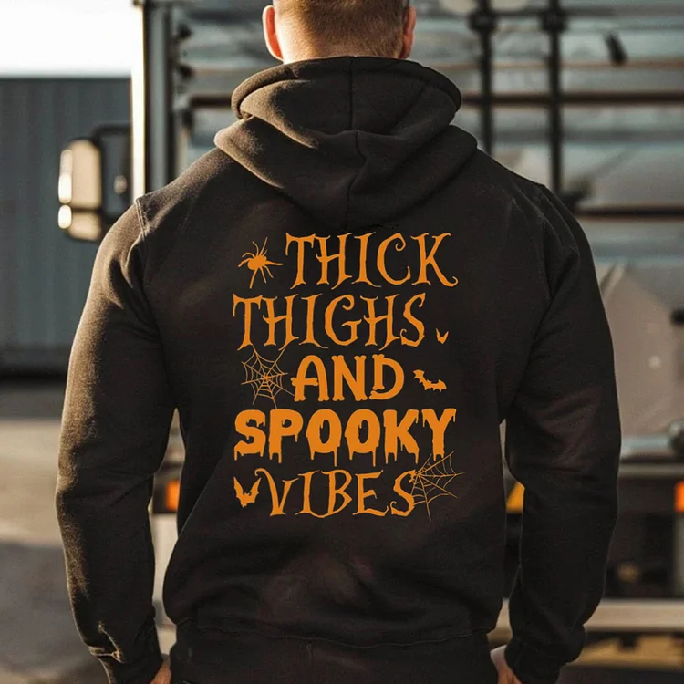 Halloween hoodie - Thick Thighs and Spooky Vibes orange print T-shirt,  Hoodie, Sweatshirt