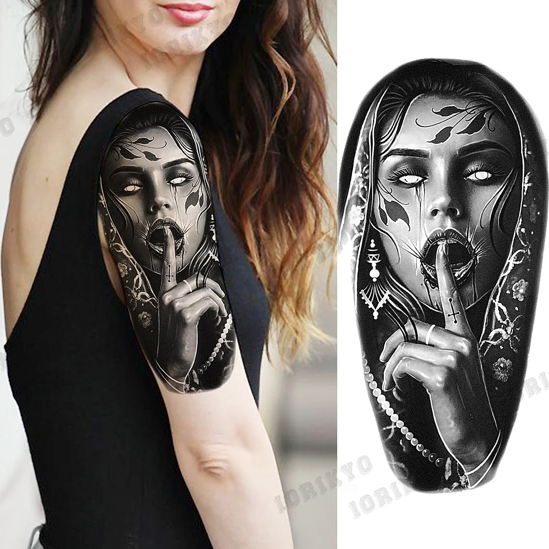 Realistic Devil Skeleton Temporary Tattoos For Men Adult Women Wolf Compass Gangster Fake Tattoo Washable Body Art Tatoo Sticker