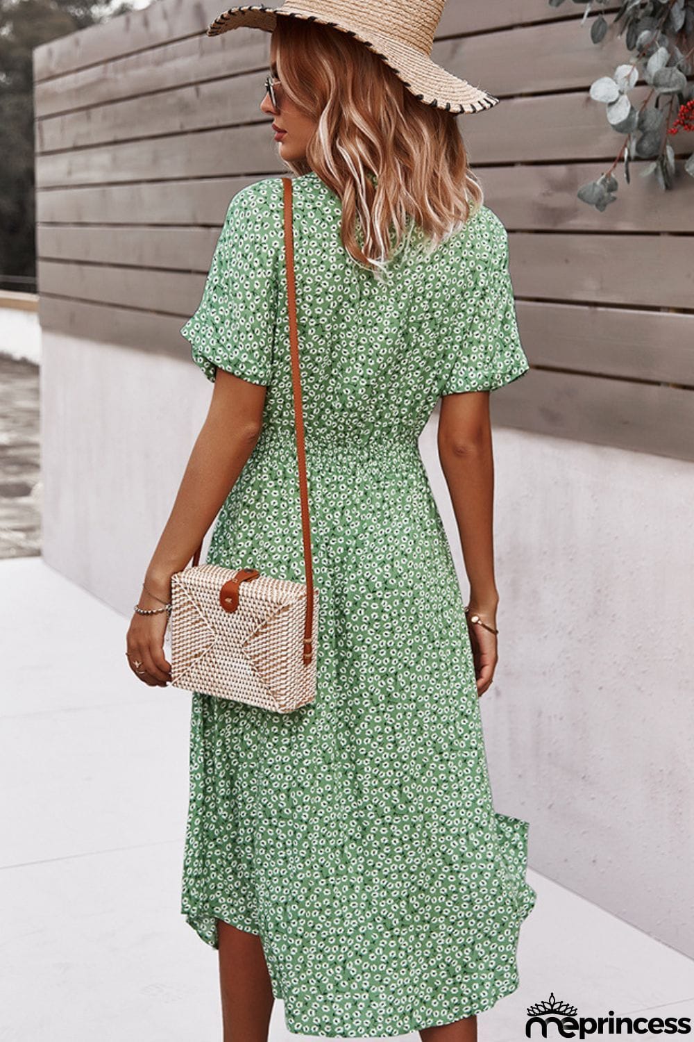 Floral Tie Front Slit Dress
