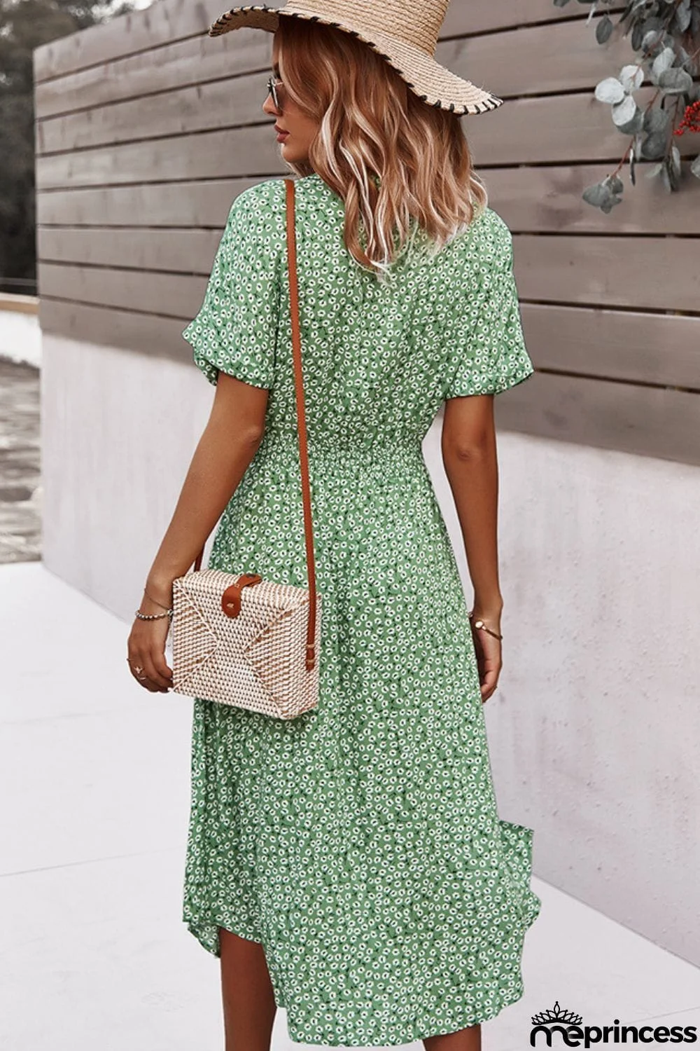 Floral Tie Front Slit Dress