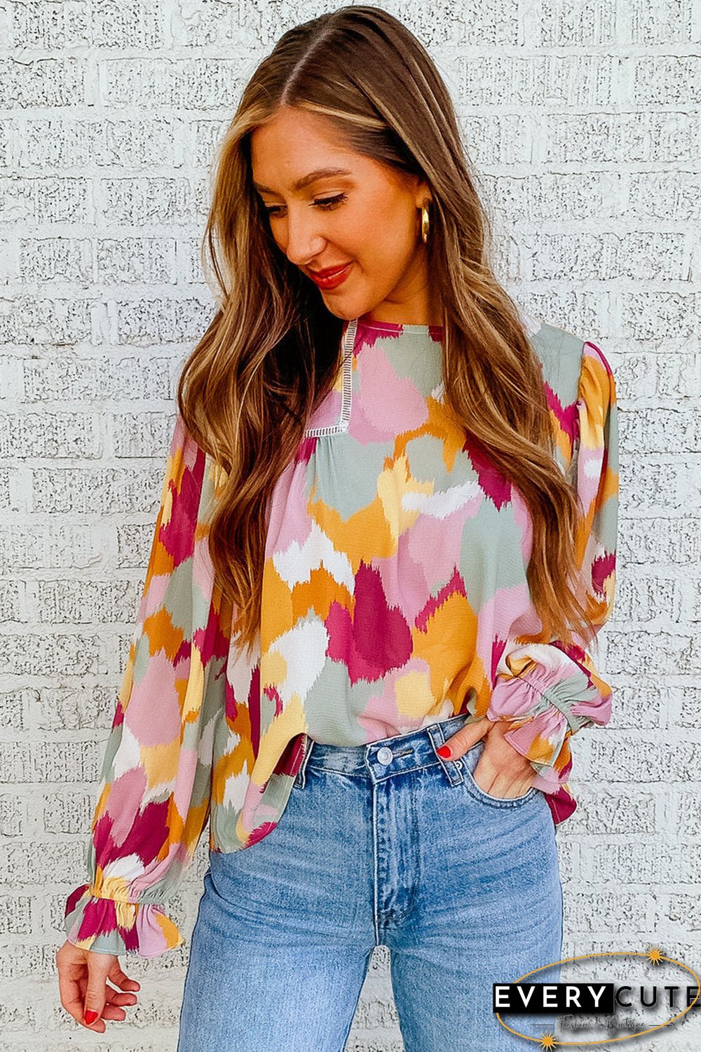 Multicolor Abstract Printed Long Sleeve Blouse