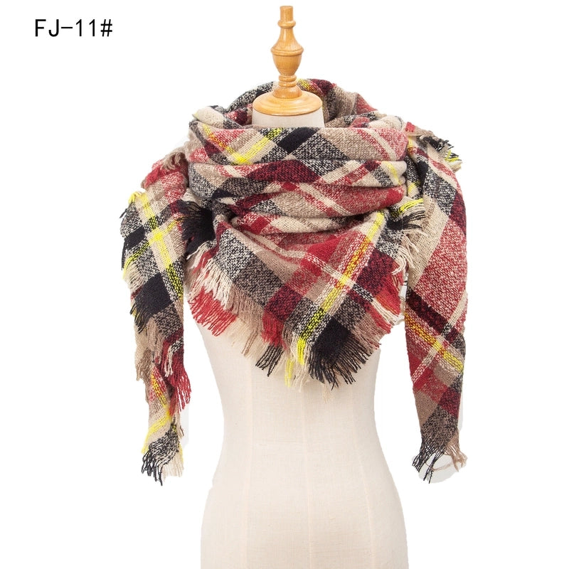 Hot Factory Direct Supply Autumn And Winter New Thickened Warm Circle Yarn Bristle Plaid Square Scarf For Women
