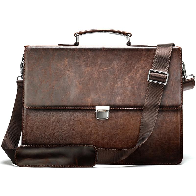 Business Portable Briefcase Retro Leather Large Capacity Waterproof Crossbody Bag