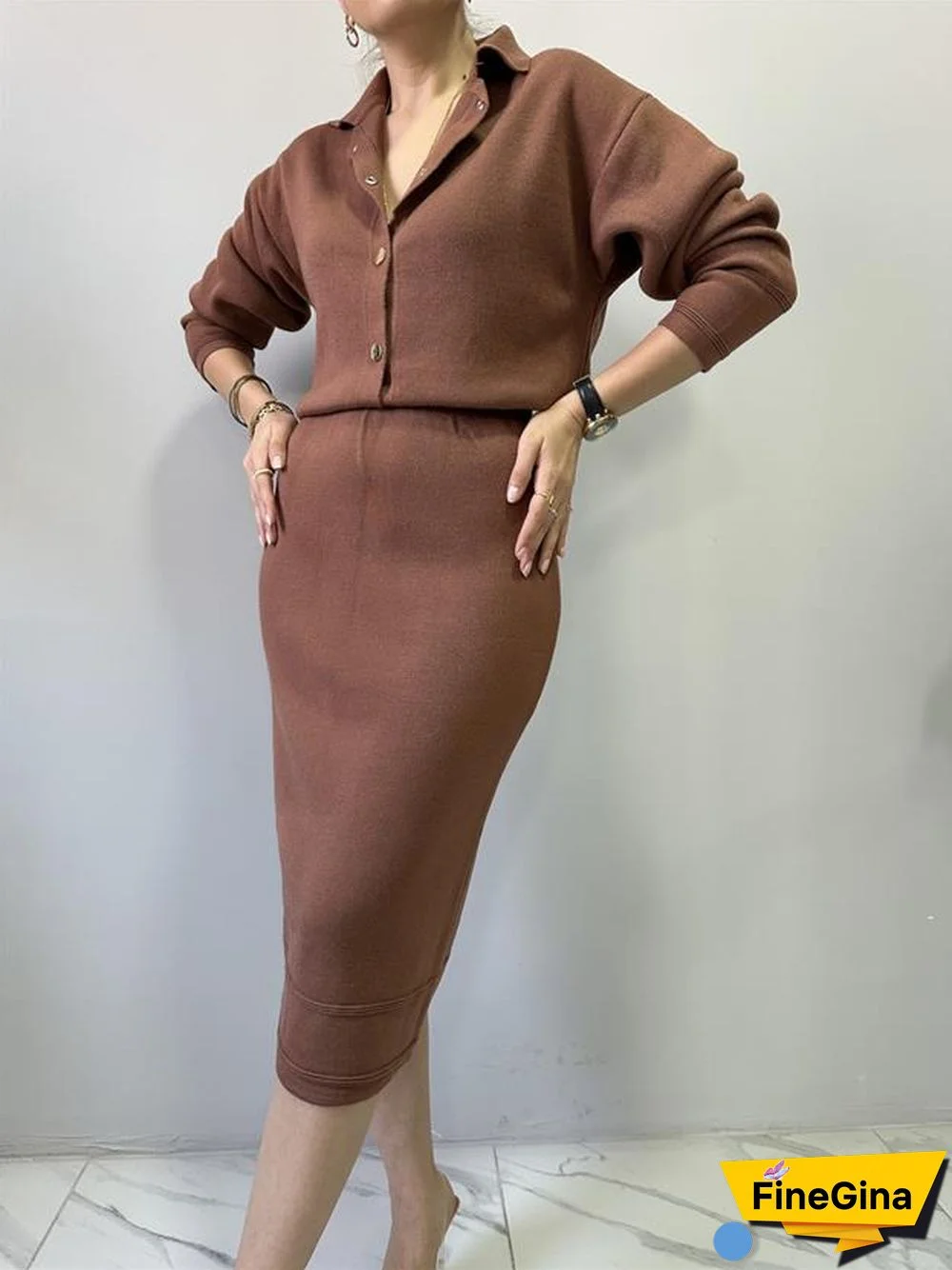 Classy V-Neck Plain Midi Sweater Dress