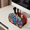 (US Local)DIY Gem Owl Design Wooden Diamond Painting Makeup Brush Storage Box Organizer