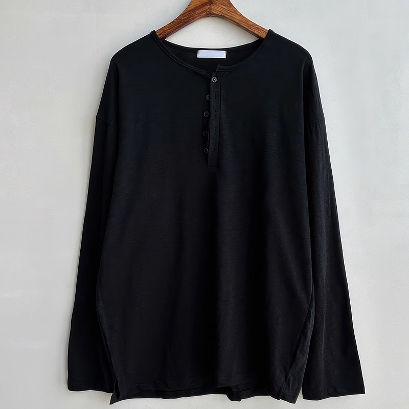Loose Breathable Henley Collar Men's Long Sleeve T-Shirt