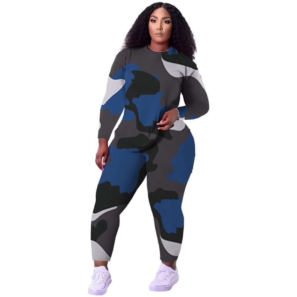 Plus Size Two Piece Set Women Sweatsuits Camouflage Tracksuit Long Sleeve Shirts Sweatpants Sport Suit Wholesale Dropshipping