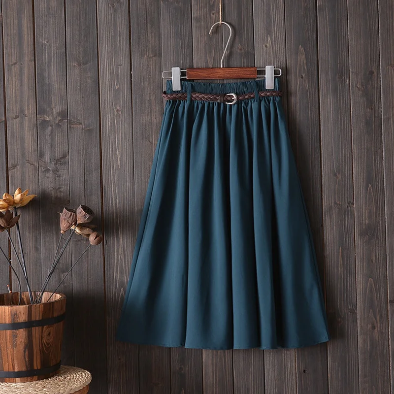 Churchf Churchf New College Wind Small Fresh Literary A Word Skirt Versatile Long Skirt Female Send Belt