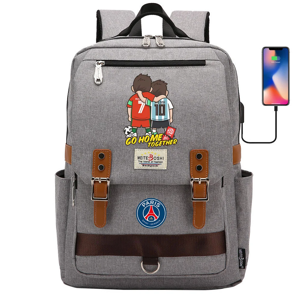 Buzzdaisy Get Ready for School with Lionel Messi-themed Square Backpack featuring USB Charging and Laptop Compartment!