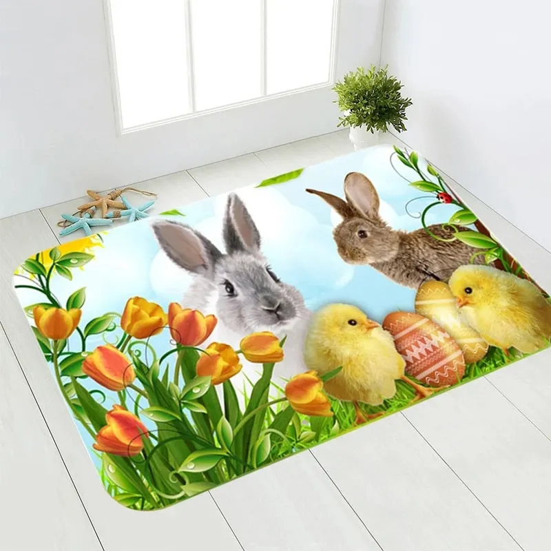 Coloful Happy Easter Floor Mat Cartoon Rabbit Bunny Easter Eggs Door Mats Decoration For Home Living Room 40*60cm