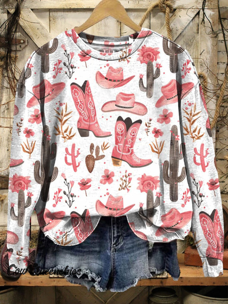 Pink West Print Casual Sweatshirt Multicolor / S
