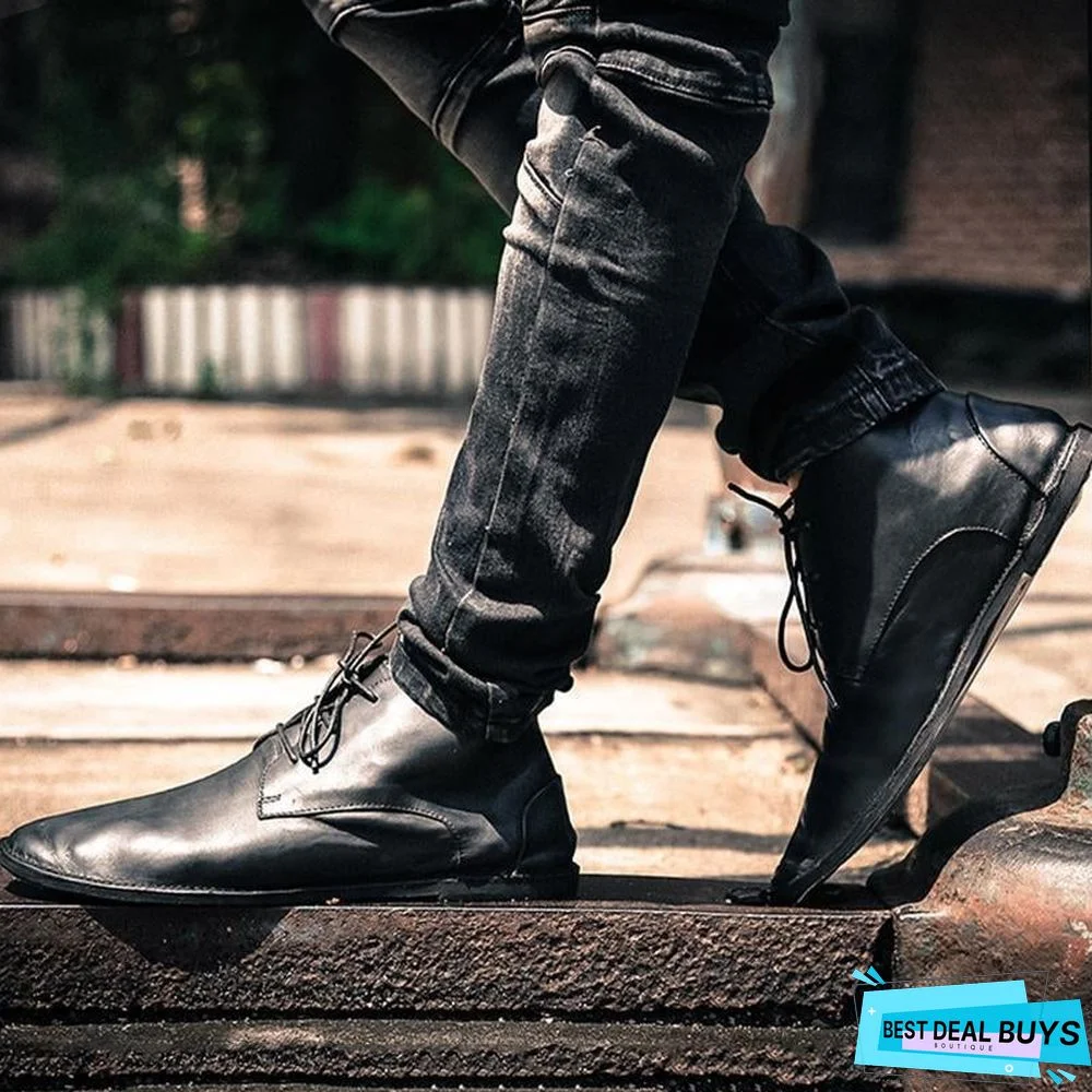 Men's Casual Soft Leather Lace Up Handcrafted Boots