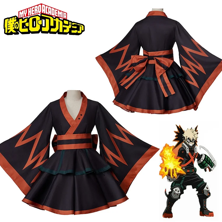 Anime My Hero Academia Katsuki Kimono Cosplay Costume Lolita Maid Dress