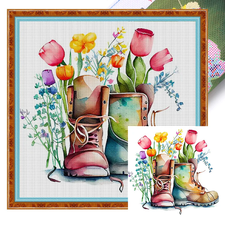 Couple Boots 18CT (30*30CM) Stamped Cross Stitch gbfke