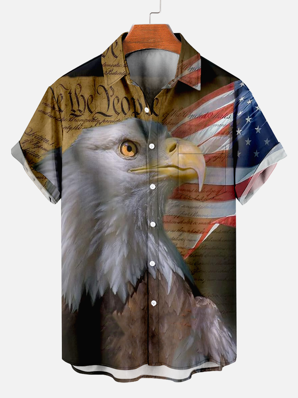 Attractive and comfortable American Flag Bald Eagle Print Shirt for Men PLUSCLOTHESMAN