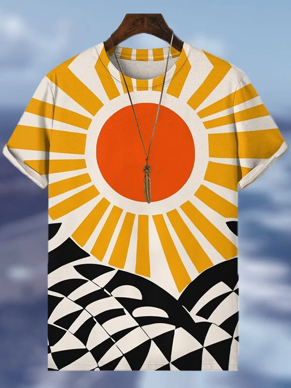 Men's Sun Waves Geometric Art Print T-Shirt