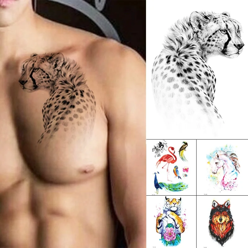 Waterproof Temporary Tattoo Sticker Animal Leopard Flash Tattoos Wolf Rose Flower Body Art Arm Fake Tatoo Women Men