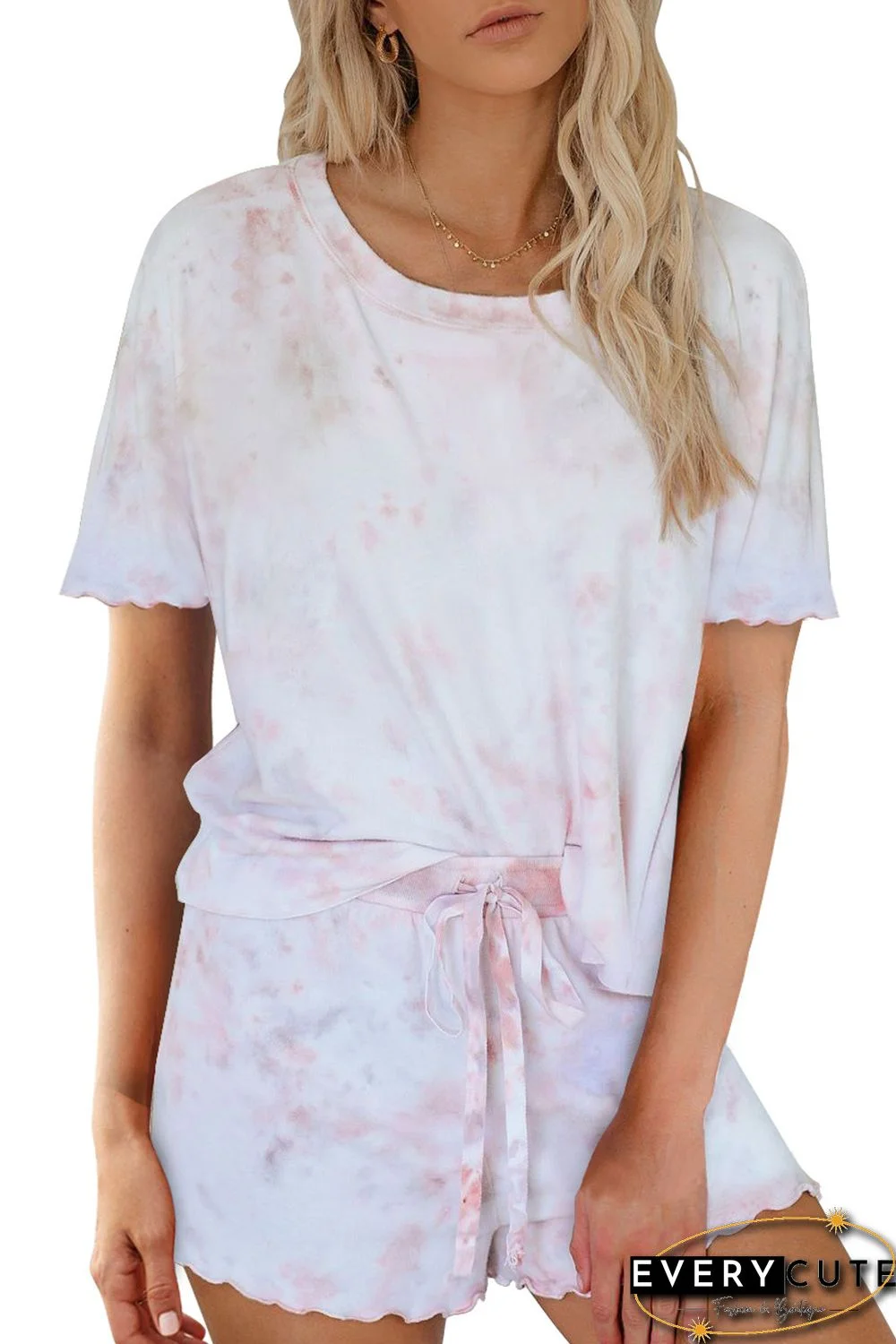 Pink Tie Dye Short Sleeve Shorts Lounge Set