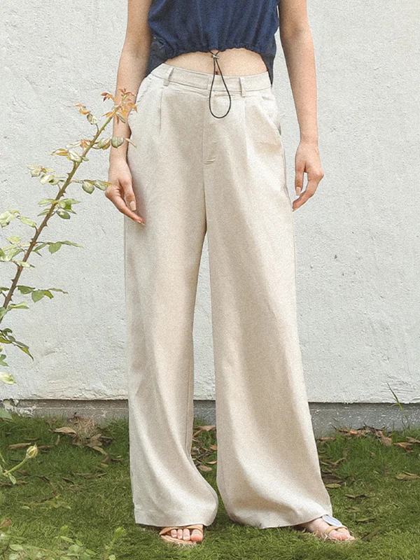 Column Roomy Pure Color Casual Pants Bottoms