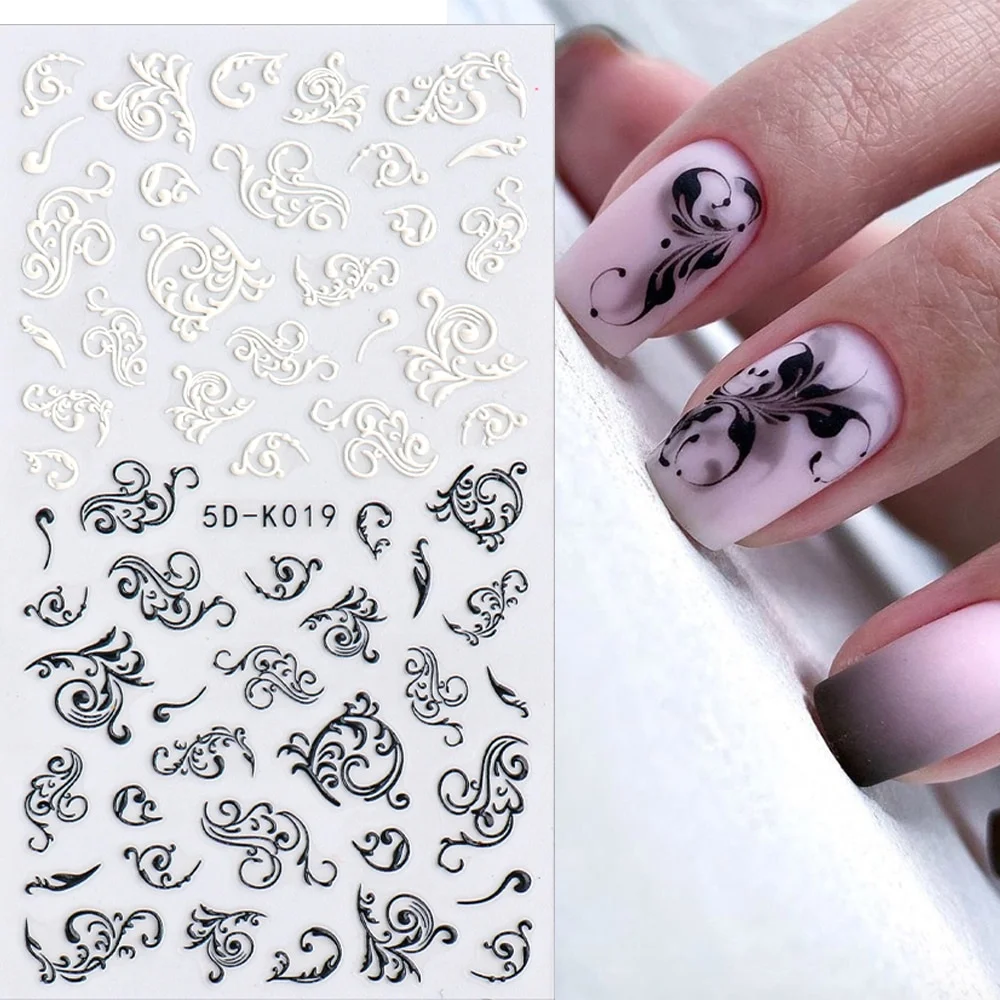 Churchf Nail Stickers Flowers Geometric Lines Decor Acrylic Embossed Sliders Gold Frame Nail Decals Cherry Blossom Manicure GLJI-5D05-Nail Inspo