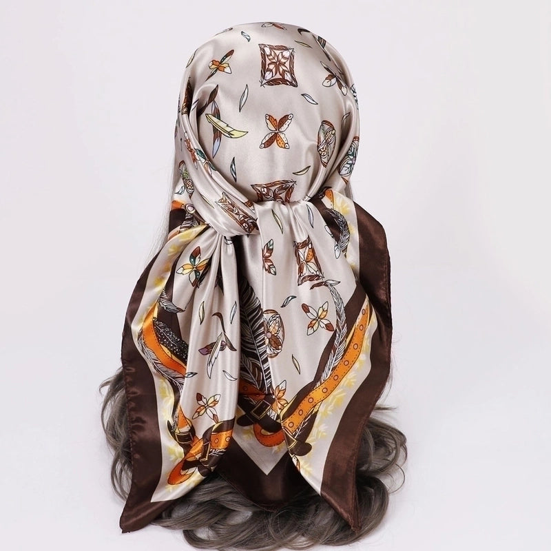 Women’s Vacation Plaid Satin Printing Silk Scarf