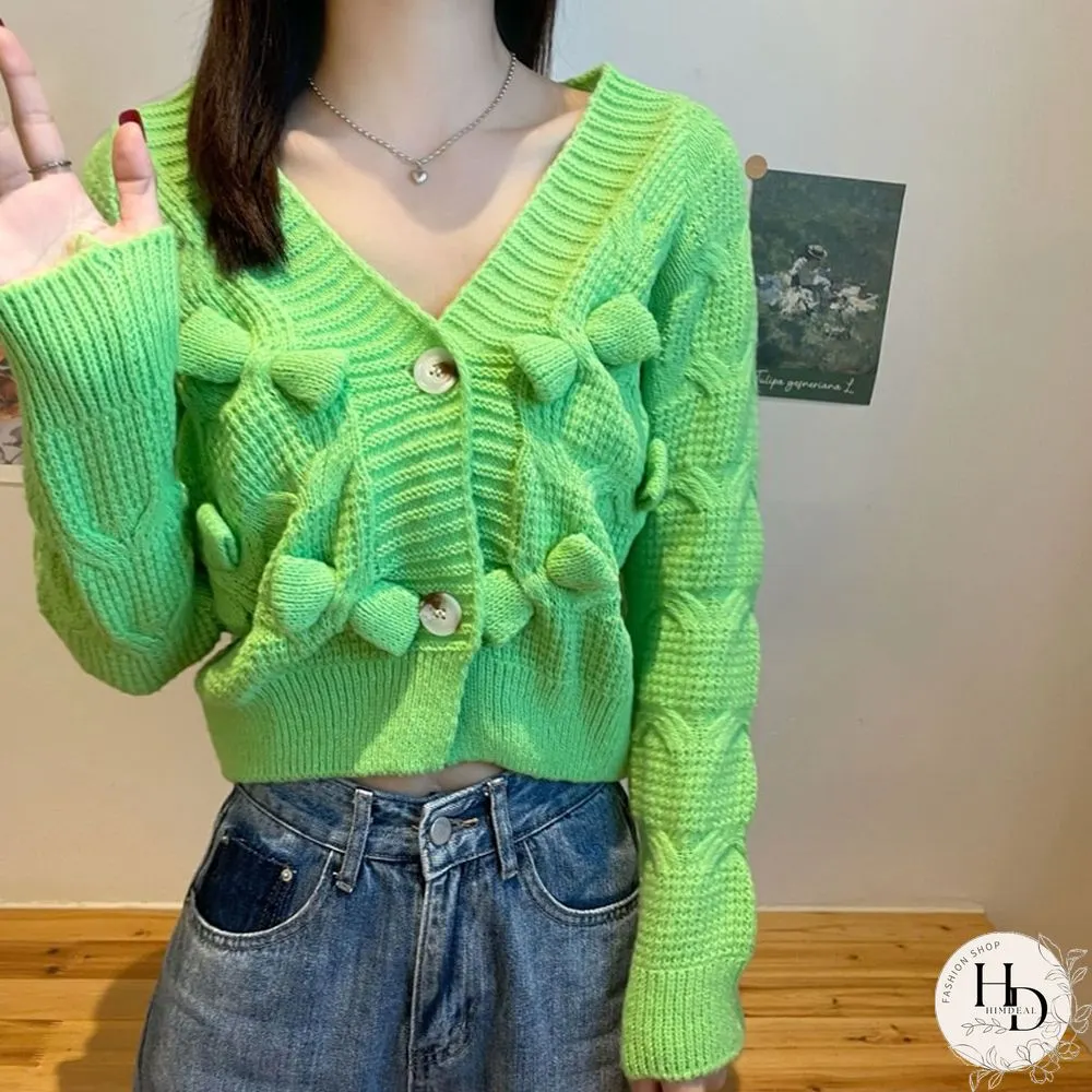 Sweet Bow Women Cardigan Sweater Autumn Winter Fashion Harajuku Crop Tops Female Casual Korean Long Sleeve Y2k Sweater New