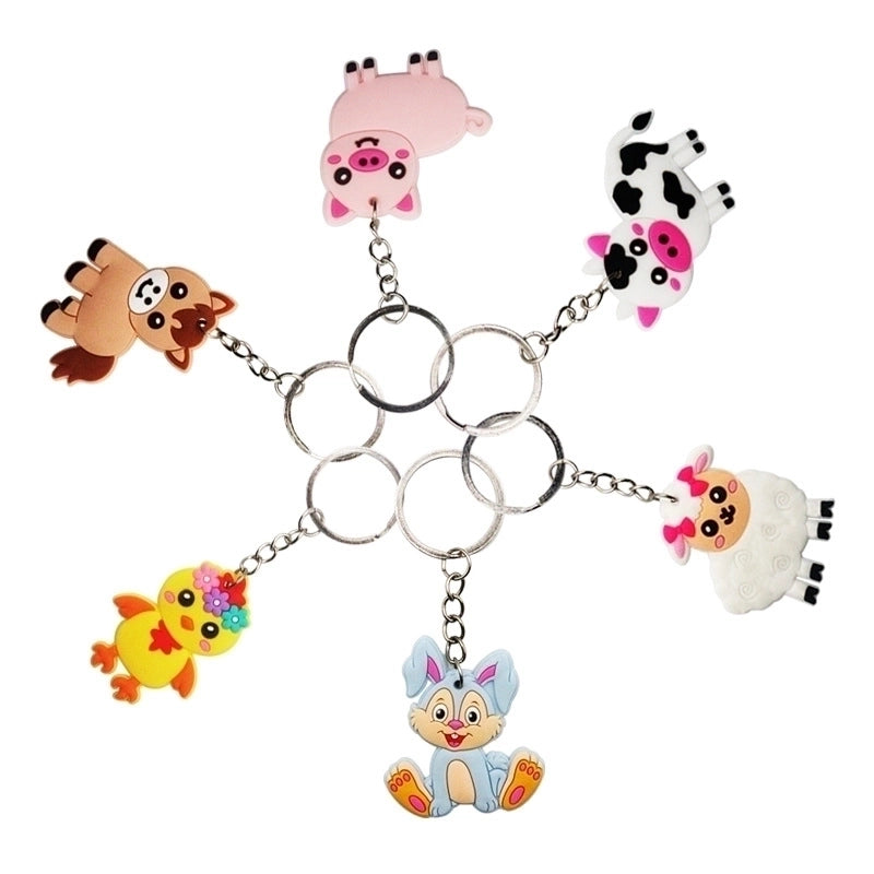 PVC Cartoon Keychain Farm Animal Rabbit Cute Keychain Metal Key Ring Party