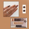 24 Pièces Faux Ongles Marron Naturel avec Motif Coeur