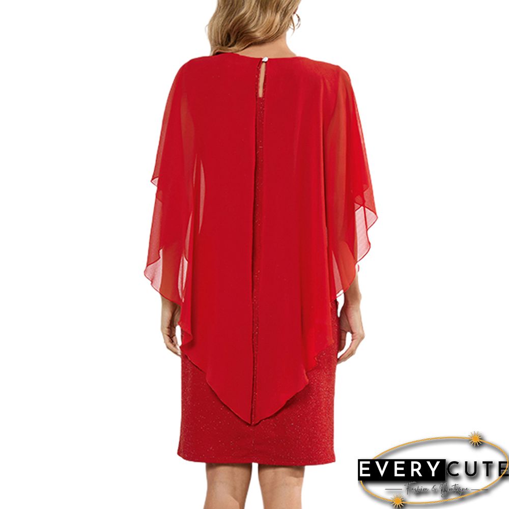 Red Vintage Splicing Chiffon Mini Dress