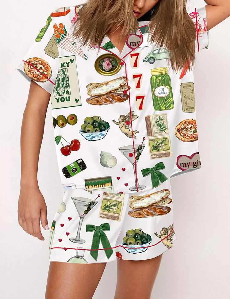 Women's Espresso Martini Valentine's Day Foods Luck You 777 Pajama Set