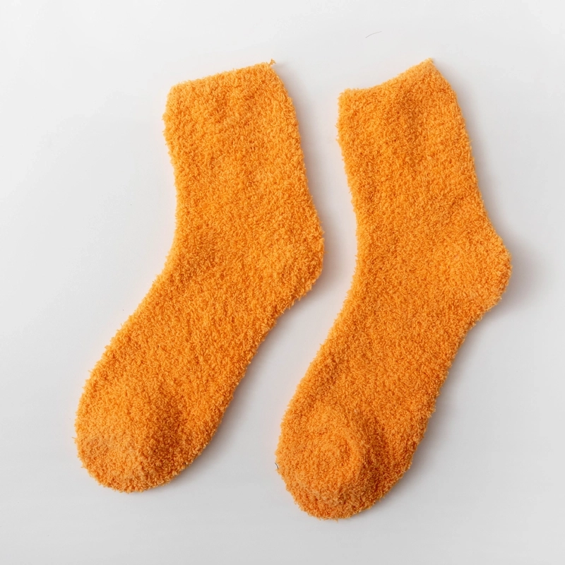 Women Slippers Socks Fluffy Plush Home Sleeping Socks Coral Fleece Socks Candy Color Mid-tube Socks