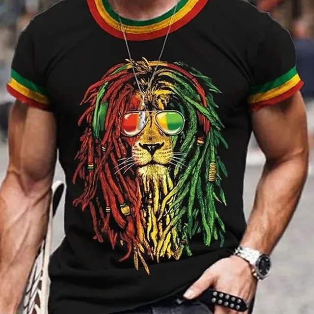 Men's Trendy Street 3D Print Graphic Prints Lion Short Sleeve T-shirt 