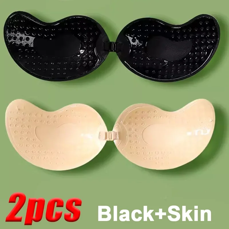 Alccn Invisible Strapless Adhesive Stick Bra Strapless Push Up Bras Women Lingerie Seamless Silicone Nipple Covers Bralette Underwear