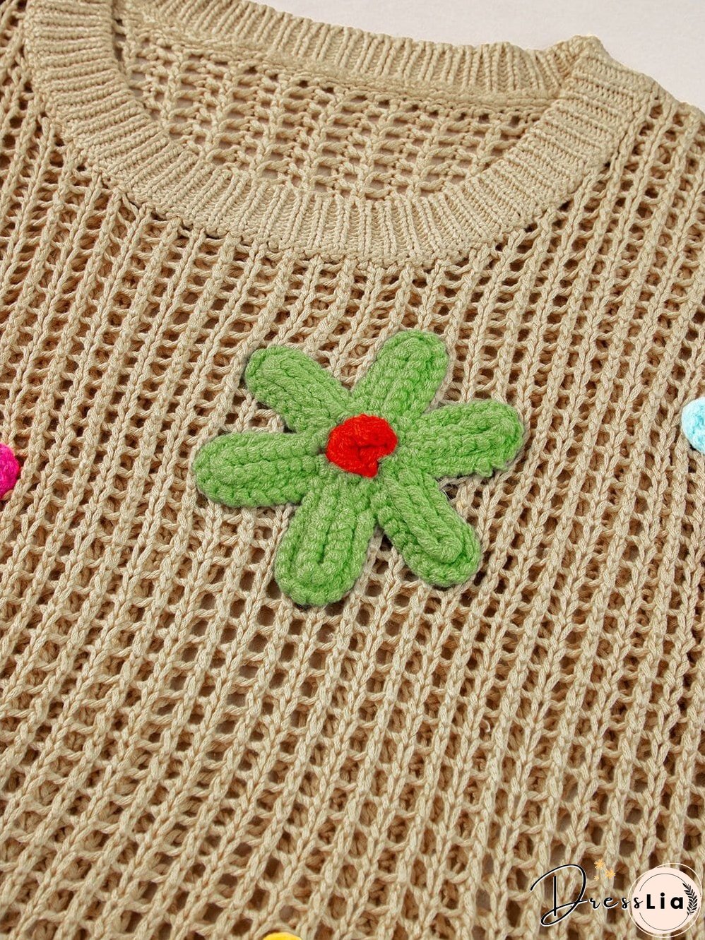 Colorful Flower Appliqu&eacute; Knitted Sweater