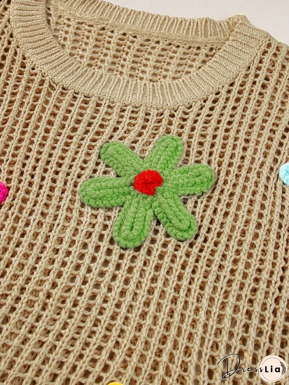 Colorful Flower Appliqu&eacute; Knitted Sweater