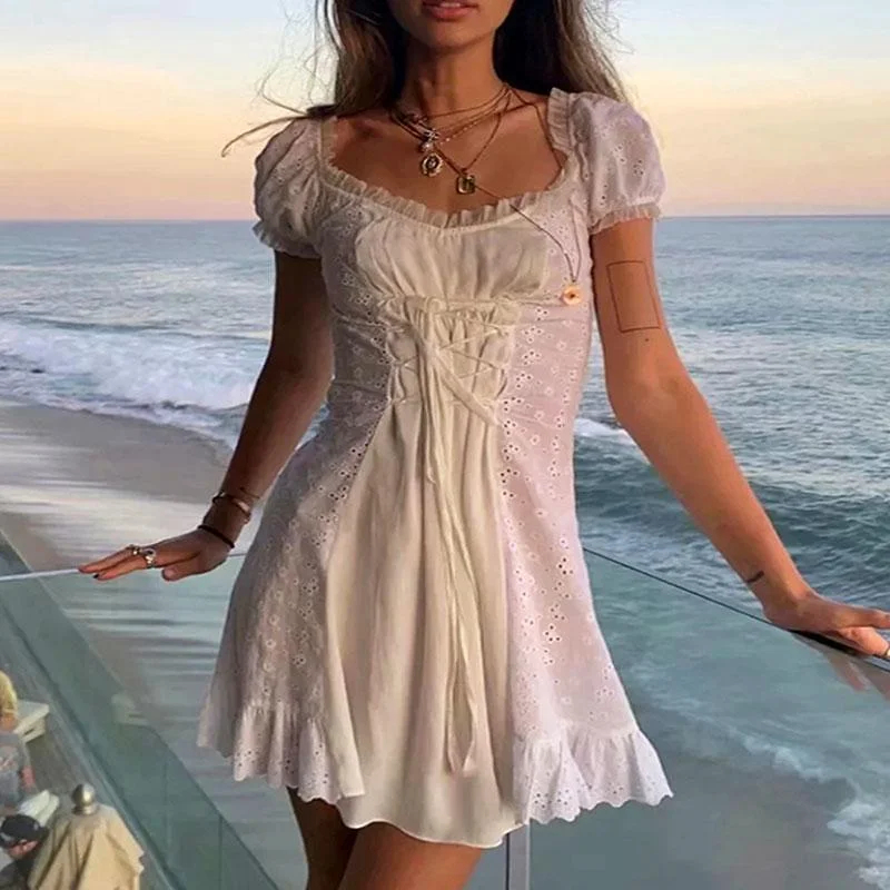 BOHO INSPIRED puffed sleeves self tie party dress floral flare balloon women dress 2023 summer dress super chic new dress female