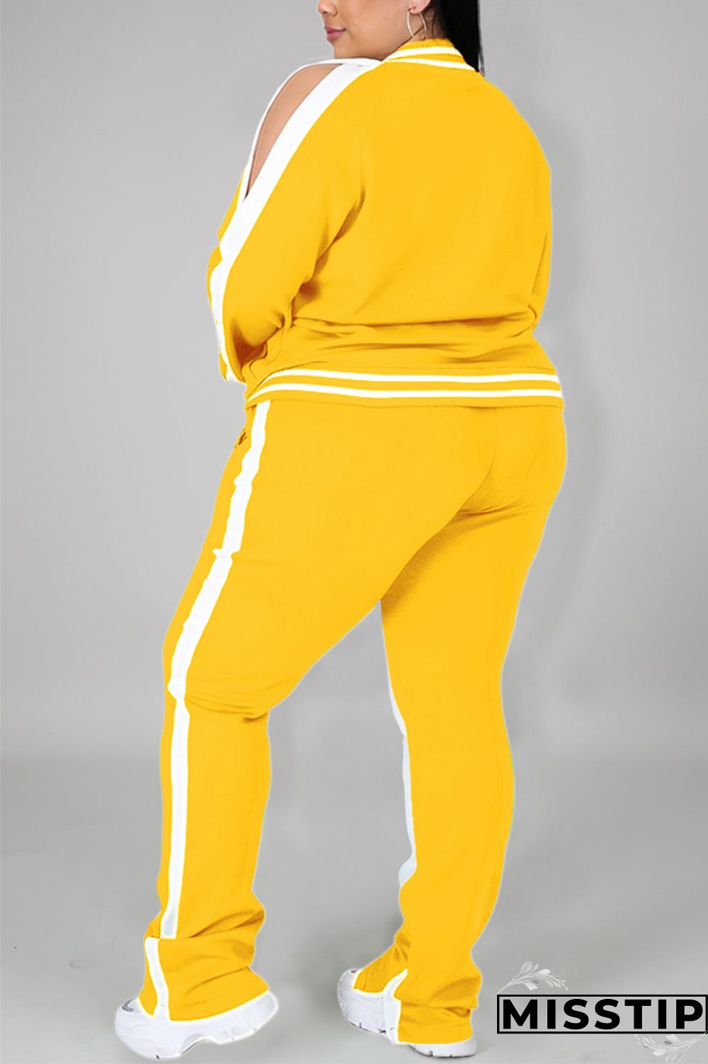 Black Fashion Casual Sportswear Zipper Collar Long Sleeve Regular Sleeve Patchwork Plus Size Set